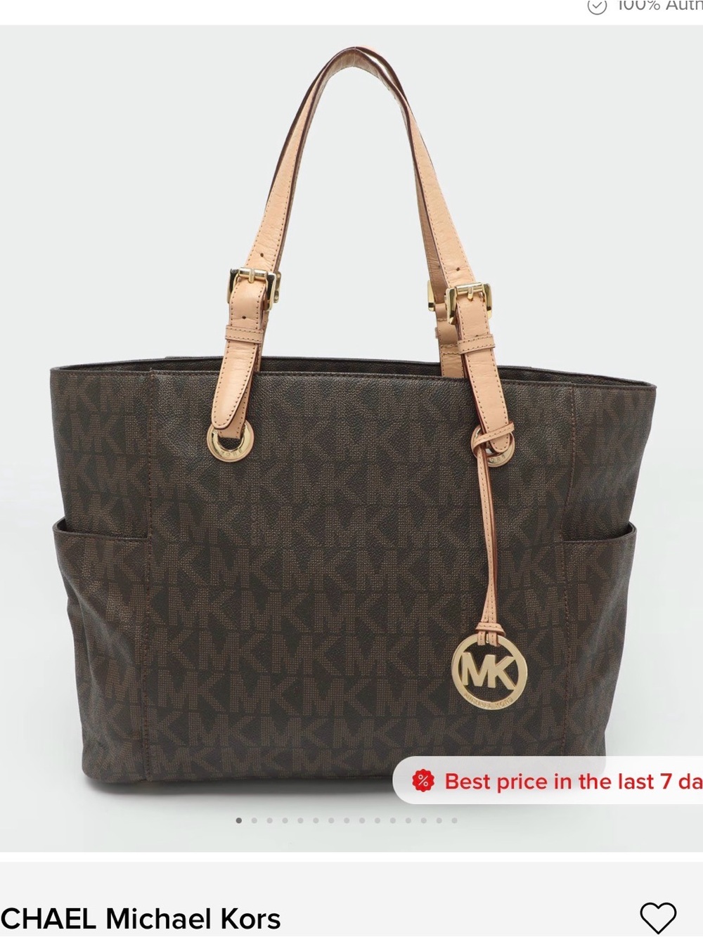 Michael Kors Brown Logo Tote with Beige Straps